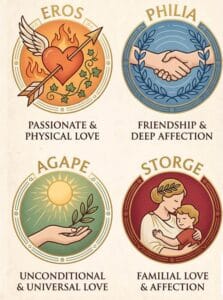 Graphic of Eros, Philia, Agape, Storge